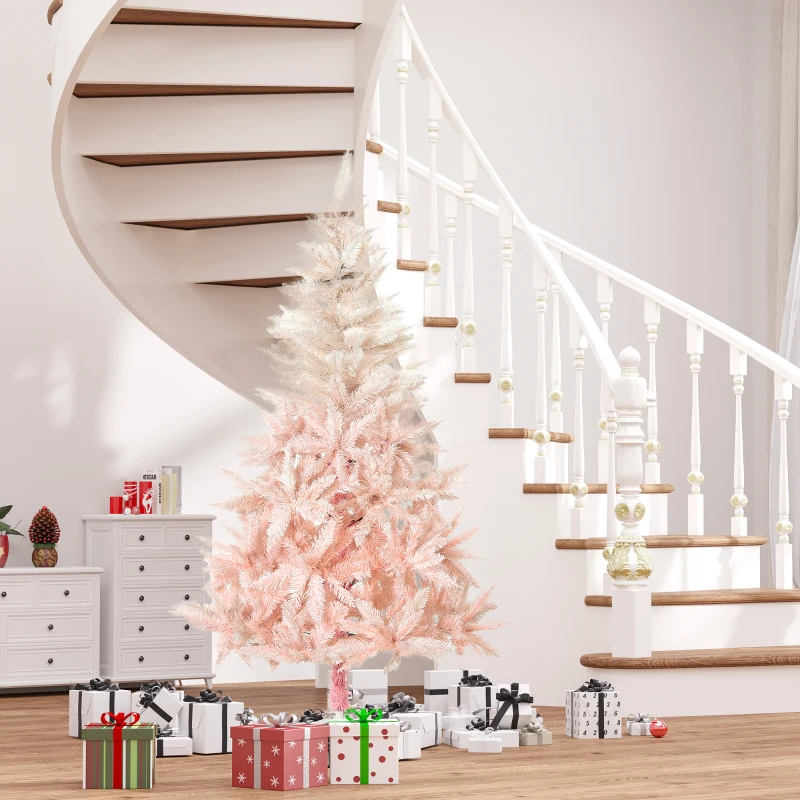HOMCOM 7ft Unlit Spruce Artificial Christmas Tree with Realistic Branches and 1000 Tips, Pink