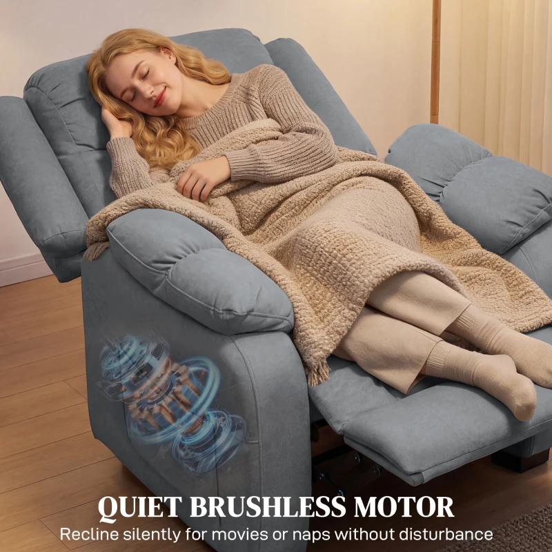 HOMCOM Massage Recliner Chair with Quiet Brushless Motor Pet-Friendly Fabric Power Recliner with 2 Memory Positions Grey