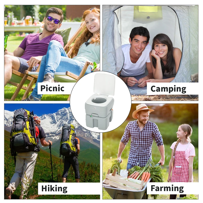 HOMCOM Outdoor Portable Travel Toilet Flushable Tank with Level Indicator  3 Way Pistol for Camping Boating Roadtripping 5.3 Gallon (20L)