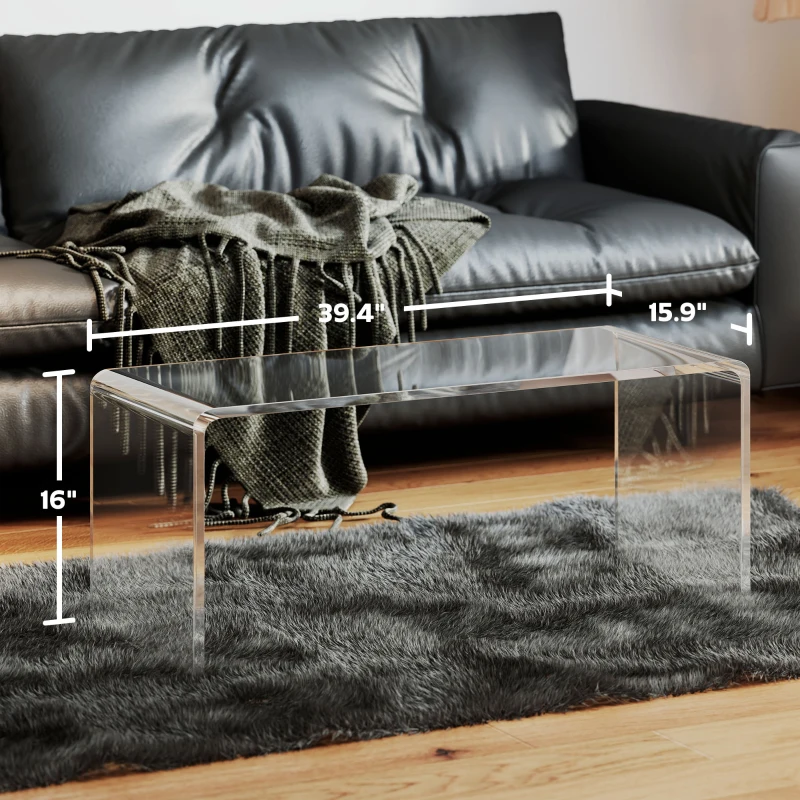 HOMCOM Acrylic Coffee Table 39" Long Rectangle Tea Table for Living Room Clear