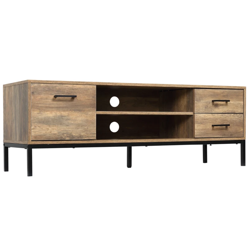 HOMCOM TV Stand for TV up to 50 Inches, Entertainment Center with Door, Open Storage and Drawers, TV Table with Steel Legs, Coffee
