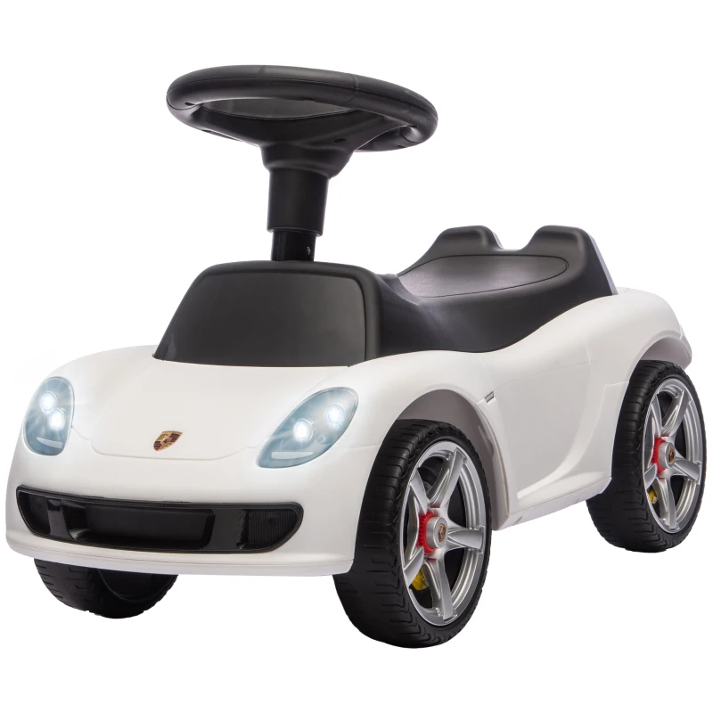 Qaba Toddler Push Car with Horn, Lights, Start-Up Sound, Ride on Car with Steering Wheel, Foot Rest, for 18-36 Months, White