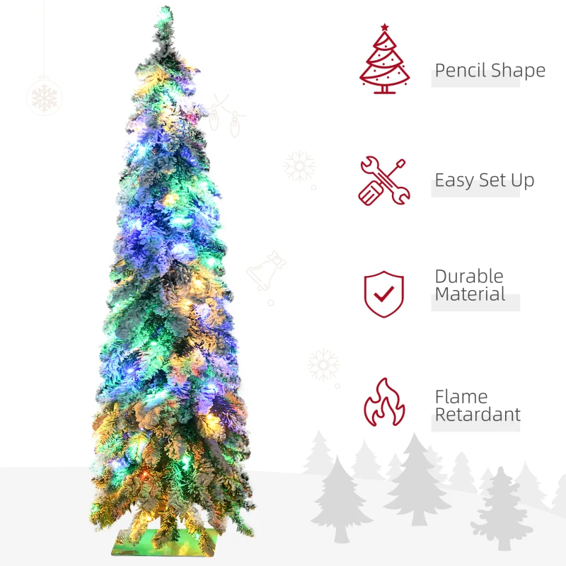 HOMCOM 4' Artificial Slim Christmas Trees, with Snow Frosted Branches, Warm White or Colorful LED Lights, Downswept Shape