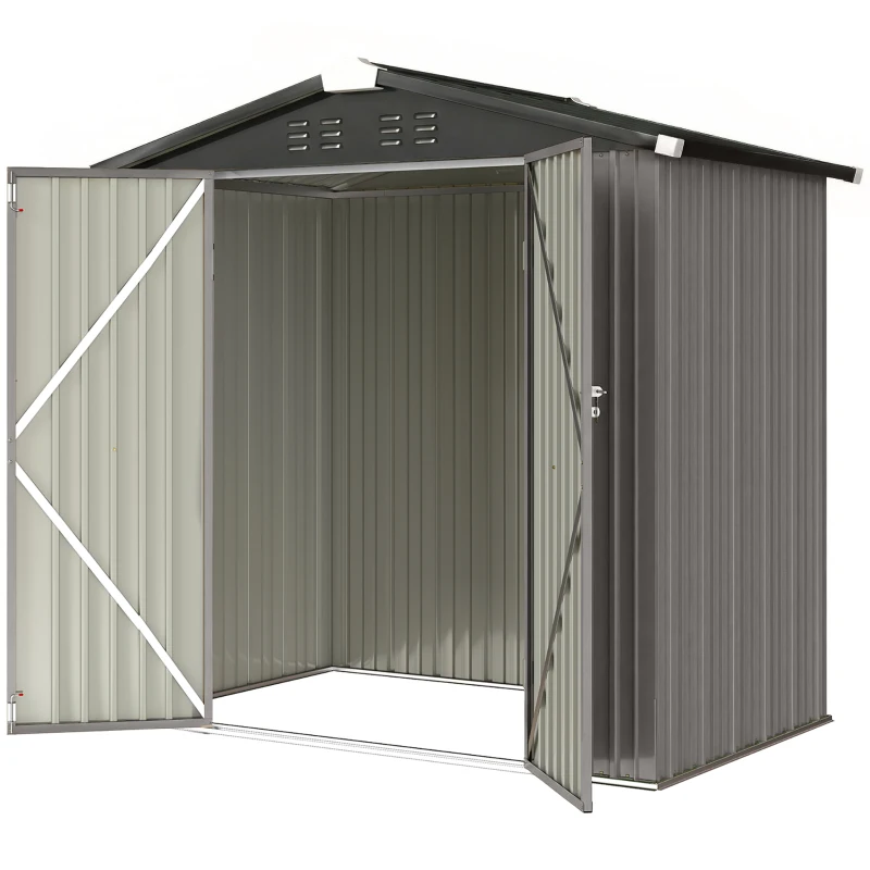 Outsunny 6.5' x 4'  Outdoor Storage Shed, Metal Garden Shed with Lockable Double Doors, 4 Vents, Light Grey
