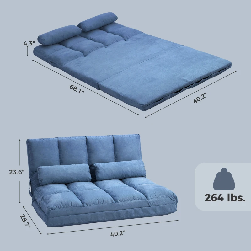 HOMCOM Convertible Recliner Sofa, Folding Floor Sofa Chair with Adjustable Backrest and Headrest, Blue