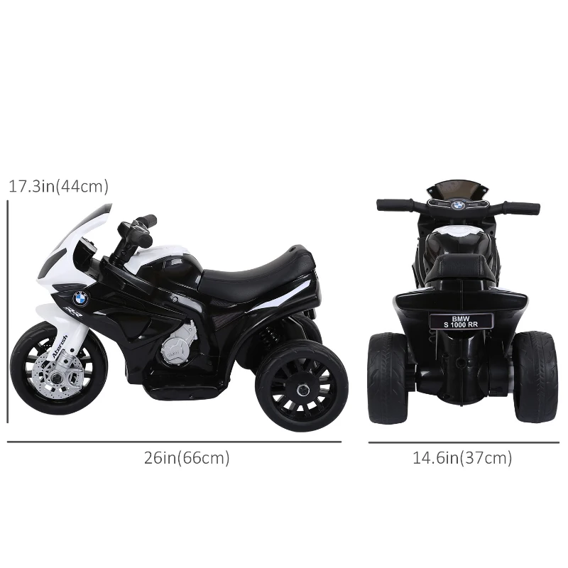 Aosom Kids Motorcycle, 6V Battery Powered Toddler Motorcycle with Headlight, Music, 3 Wheels Electric Motorcycle for Kids, Licensed BMW, Gift for Boys & Girls -Black