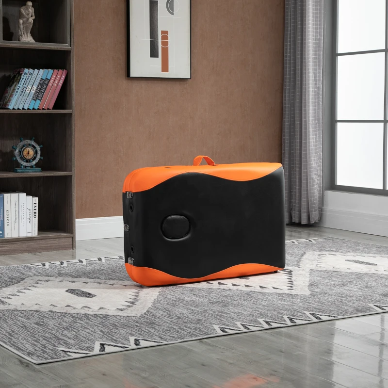 HOMCOM 85" 3 Section Foldable Massage Table Professional Salon SPA Facial Couch Bed (Black/Orange)