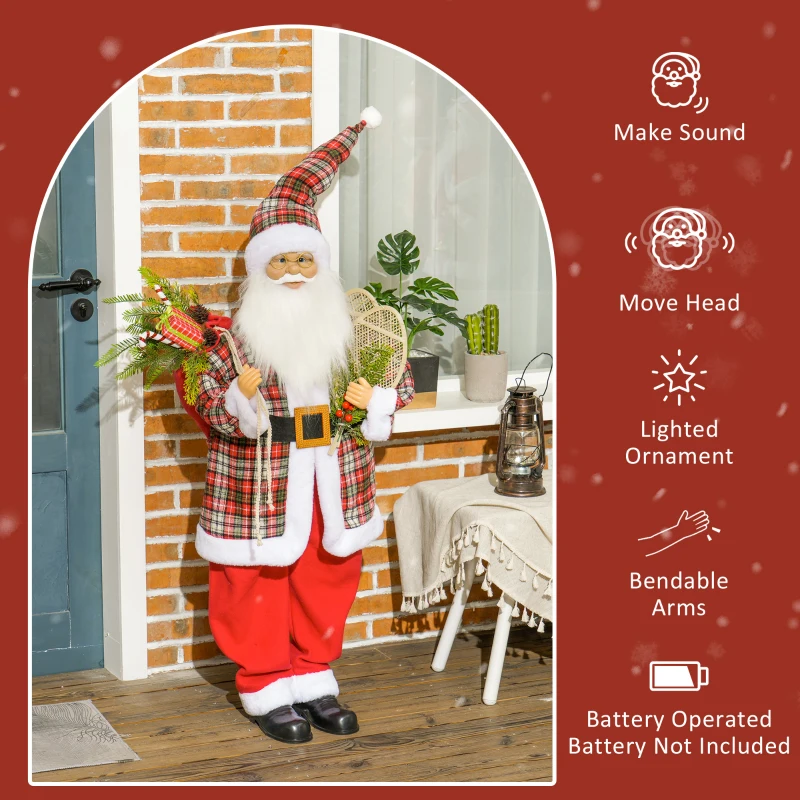 HOMCOM Life Size Singing and Dancing Santa Claus, Standing Animated Santa Claus with Posable Arms, Sack, Sound Activated