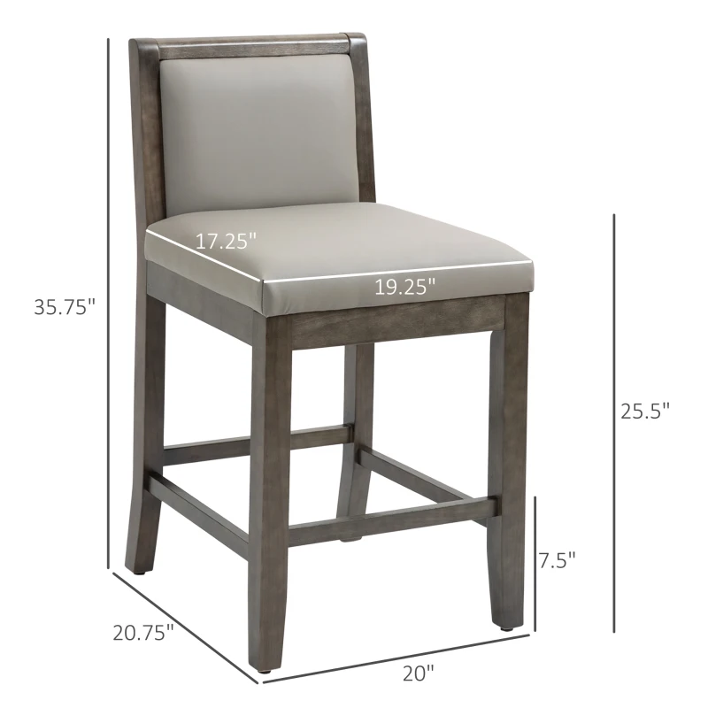 HOMCOM Counter Height Bar Stools Set of 2, Bar Chairs with Wood Legs, Grey