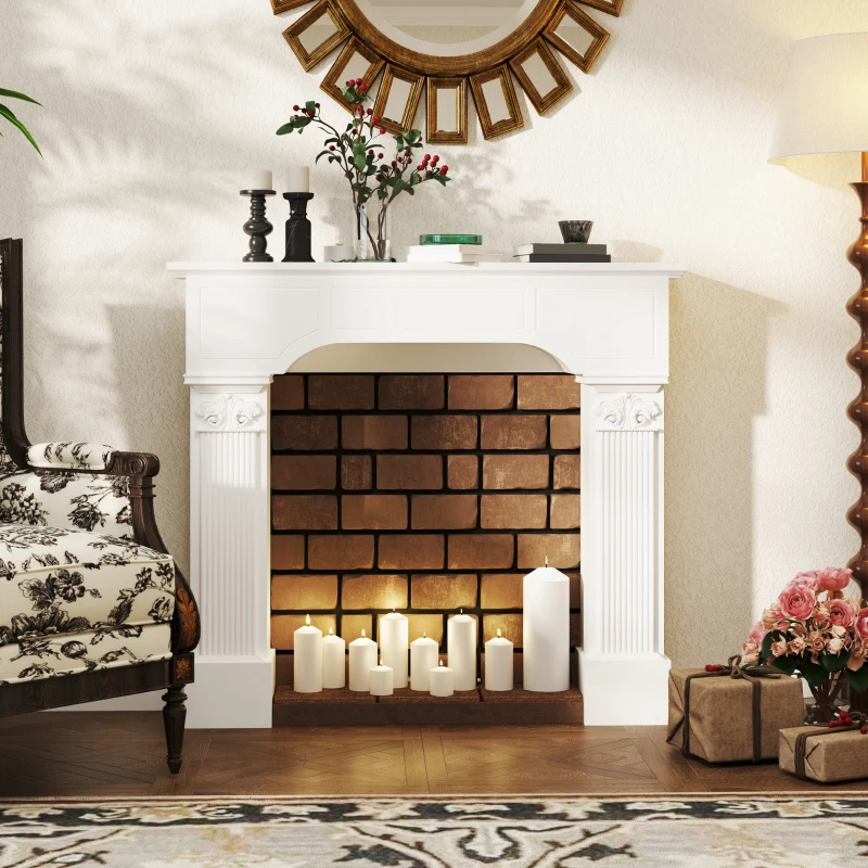 HOMCOM Baroque Fireplace Mantle, Freestanding Fireplace Surround for Electric Fireplaces, 43.3" W x 42.8" H, White