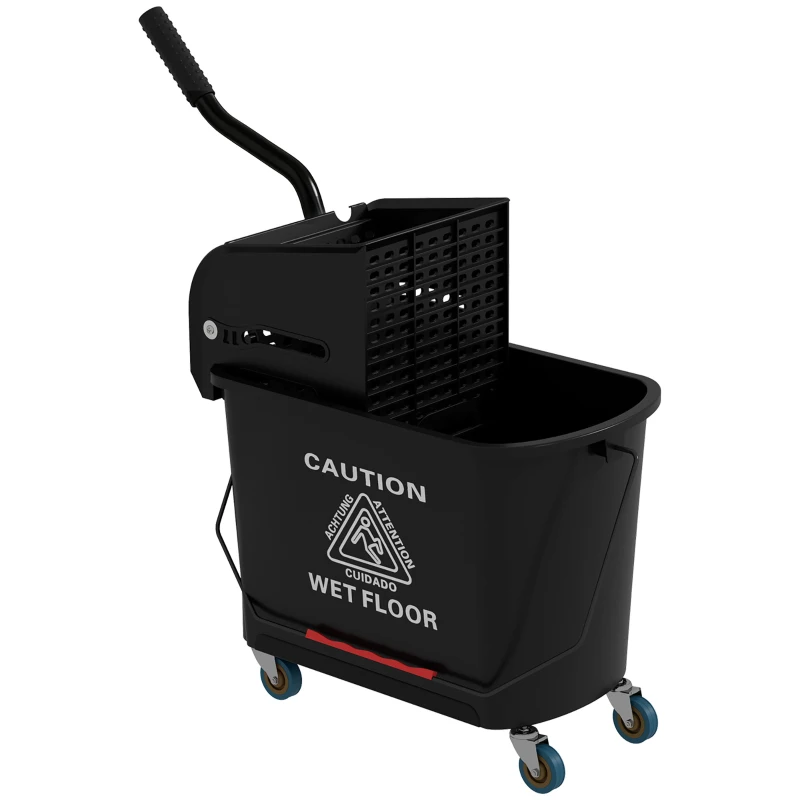 HOMCOM Compact Mop Bucket with Wringer, Mop Bucket on Wheels, 5 Gallon, Separate Dirty and Clean Water, Black