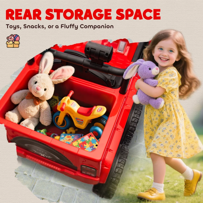 Qaba 12V 4x4 Kids Electric Car w/ 2WD/4WD Switchable, Remote Control, Spring Suspension System, Back Trailer, Red
