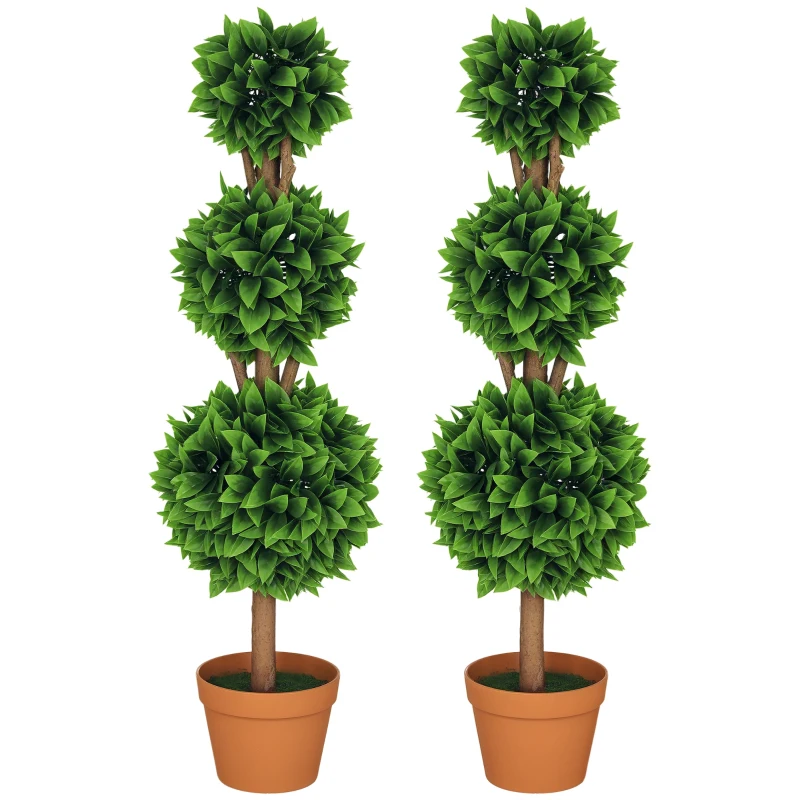 HOMCOM 2 Pack 35.5" Artificial Trees, Boxwood Topiary Ball Trees with Pot for Indoor, Outdoor, Home Office, Living Room, Green