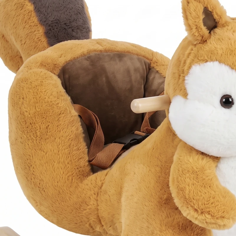 Qaba Rocking Horse for Toddlers 1-3 Years, Squirrel Baby Rocking Horse with Animal Sound, Safety Belt, Brown