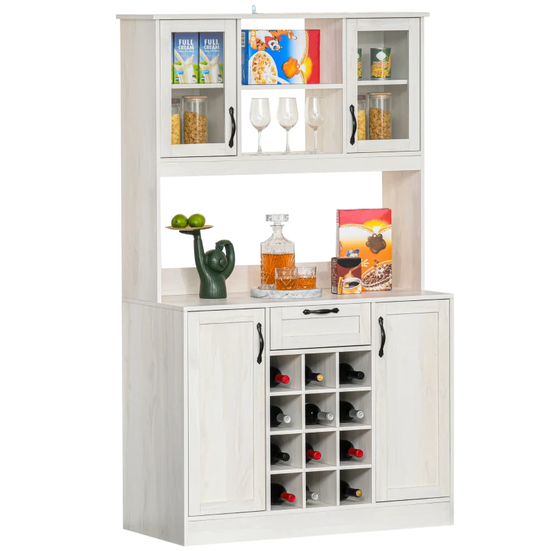 HOMCOM Kitchen Buffet with Hutch, Kitchen Pantry with Drawer and Wine Rack, White