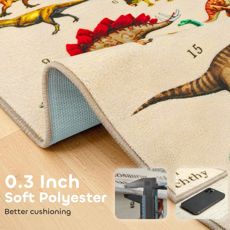 Qaba Large Play Mat 79" x 59", Crawling Mat for Toddlers, Living Room and Bedroom with Dinosaur Pattern, Khaki
