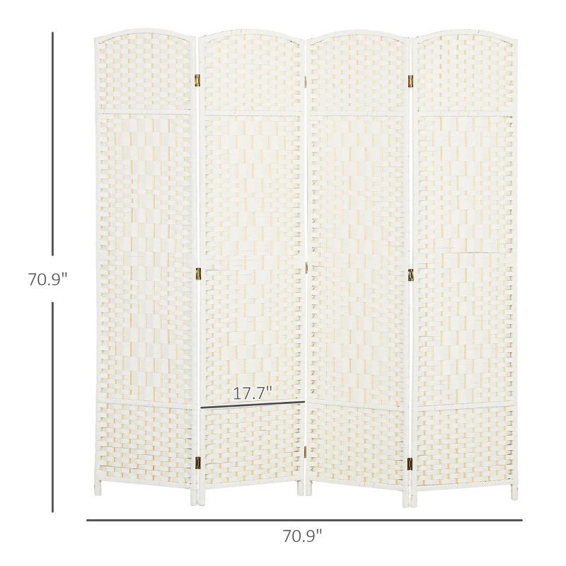 HOMCOM Folding Room Divider Screen 4 Panel 6' Tall Privacy Screen Freestanding Wood Partition for Home Office, White