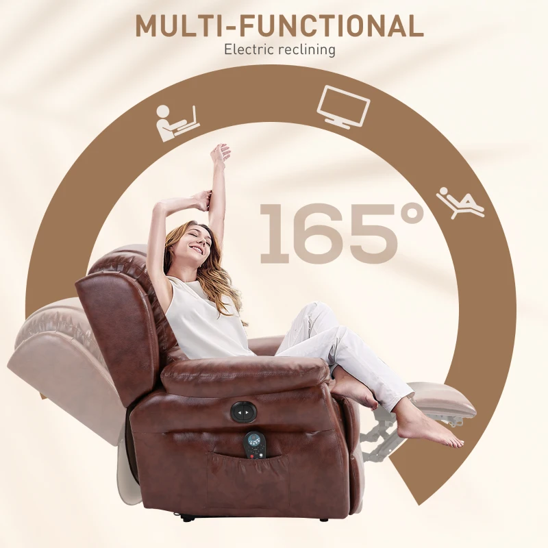 HOMCOM Vibration Massage Recliner Chair for Living Room with Heat,   Single Sofa, PU Leather Power Reclining Chair, Home Theater Seating with Footrest, Brown