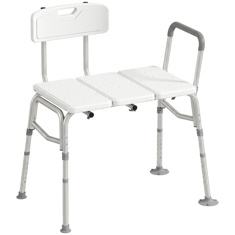 HOMCOM Tub Transfer Bench with Arm and Back, Shower Chair with Slip-Resistant Feet, for Elderly and Disabled, White