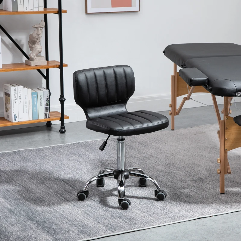 HOMCOM Height Adjustable Salon Stool, PU Leather Rolling Stool with Back, Wheels for Beauty, Spa, Tattoo, Home Office, Black