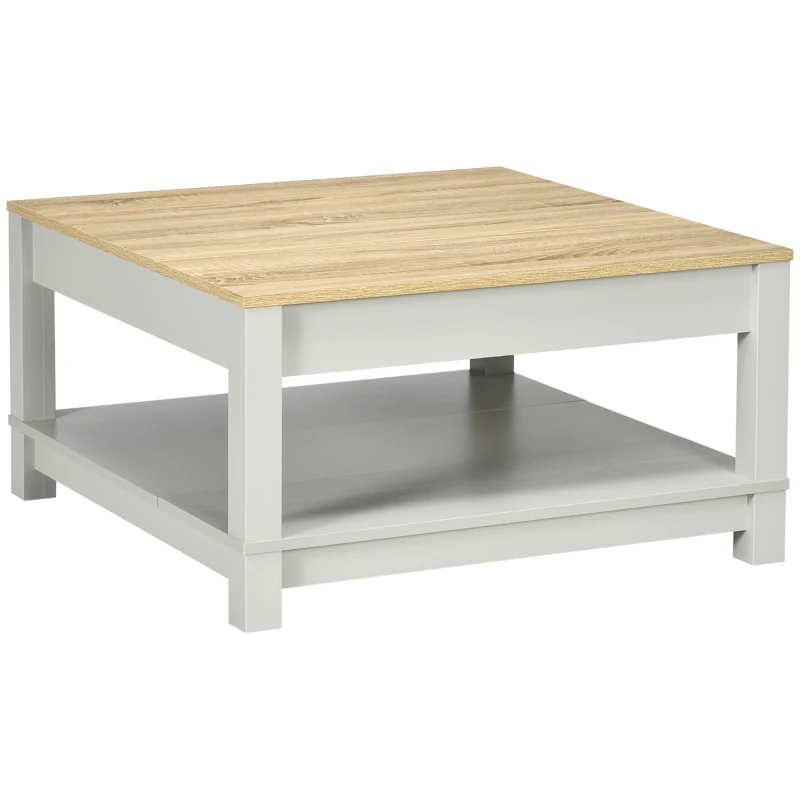 HOMCOM Square Coffee Table with Storage for Living Room, Natural/Gray