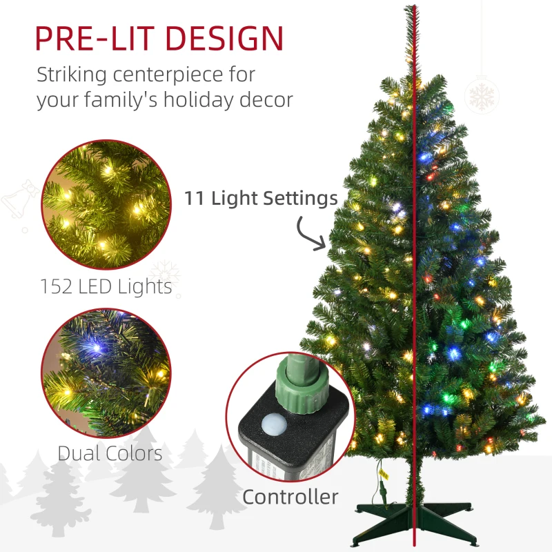 HOMCOM 5' Artificial Prelit Christmas Trees with Warm White or Colorful LED Lights, Auto Open