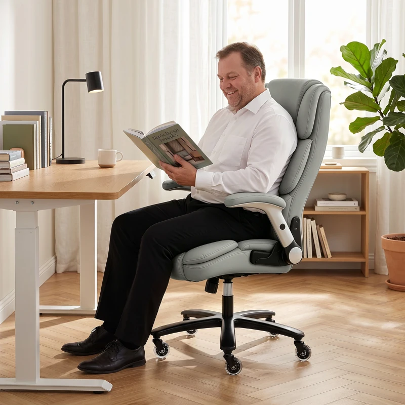 HOMCOM Ergonomic Office Chair with Inflatable Adjustable Lumbar Support, 400 Lbs Heavy Duty High Back Desk Chair, Light Gray