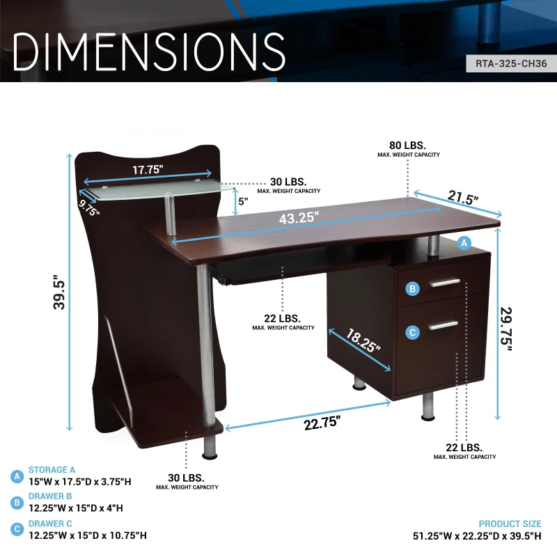 Practical Computer Desk with File Drawer and Spacious Desktop, Storage Workstation for Study Areas and Offices, 51″ L x 22″ W x 39.5″ H, Chocolate