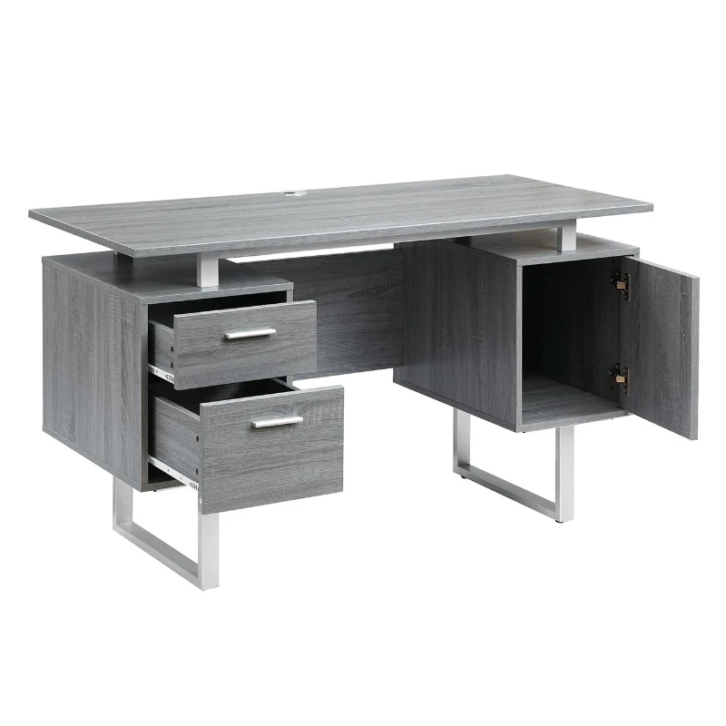 Modern White Desk with 2 Storage Drawers and Cabinet, Sleek Floating Desktop Computer Writing Table for Home Office, 51" L x 23.5" W x 30" H, Grey