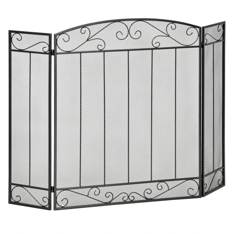 HOMCOM 3-Panel Folding Fireplace Screen, Steel Mesh Fire Spark Guard Cover with Decorative Vine Pattern for Living Room Indoor Decor, 41.25" x 31.75", Black