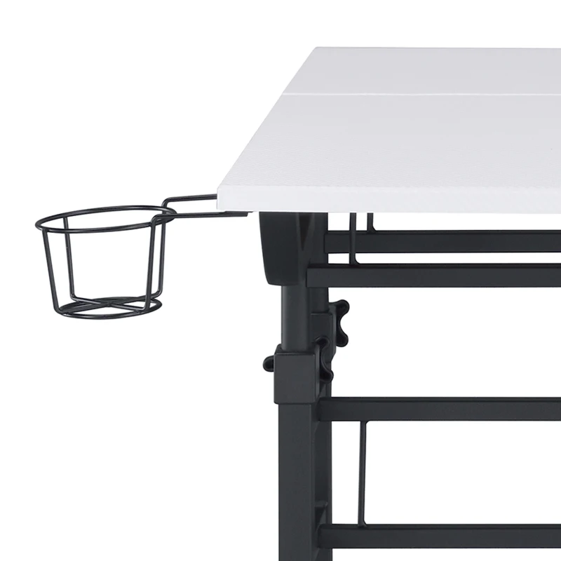Mobile Writing Desk with Height Adjustment and Headphone Hook, Compact Worktable for Offices and Study Rooms, 35″ L x 23.5″ W x 28″ H, White