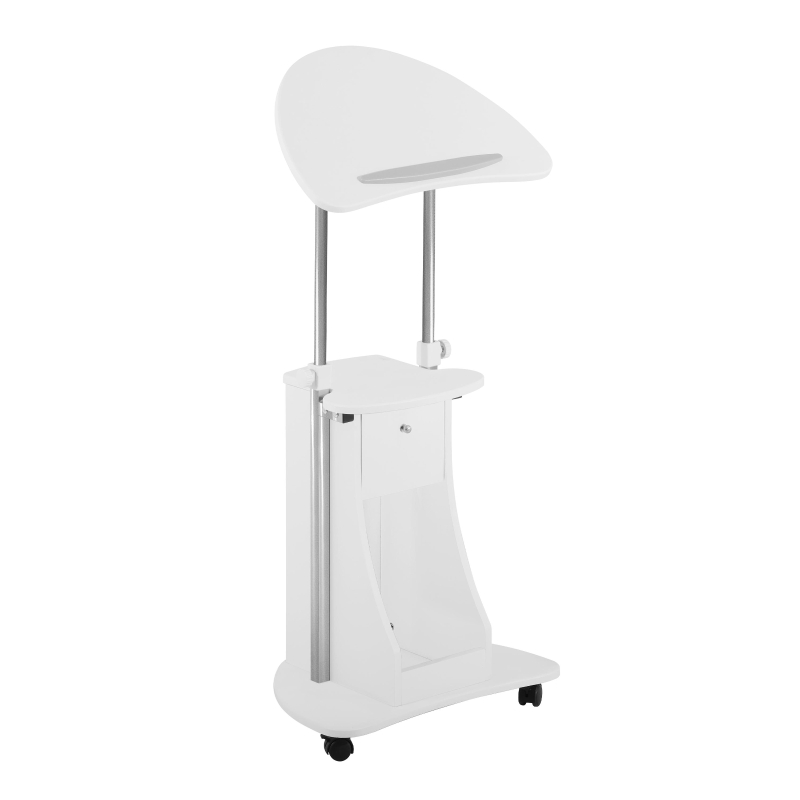 Ergonomic Sit-to-Stand Laptop Cart with Tilting Panel, Storage-Equipped Laptop Stand for Offices, 21.5″ L x 17″ W x 31.5″ H, White