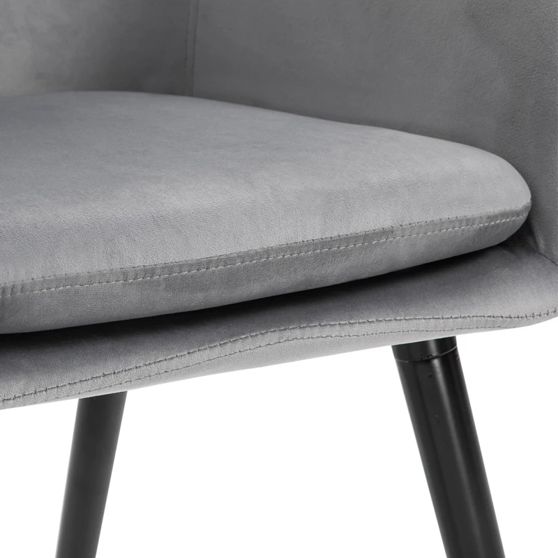 HOMCOM Modern Dining Chairs Set of 2, Kitchen Chairs Upholstered Fabric Velvet-Touch, Backrest and Armrests, Kitchen Counter Dining Room, Grey
