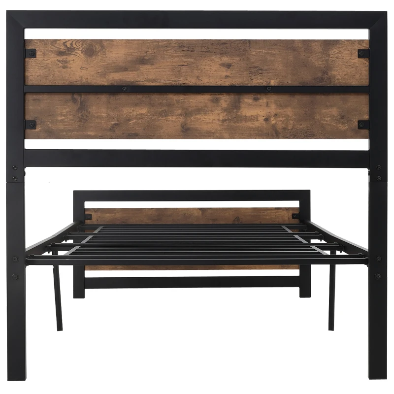 HOMCOM Single Bed Frame with Headboard & Footboard, Strong Metal Slat Support Bed Frame w/ Underbed Storage Space, No Box Spring Needed, 41.75'' x 76.75'' x 40.5''