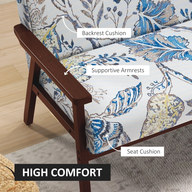 HOMCOM Compact Loveseat Sofa Couch Linen Fabric Double Seat Sofa with Rubber Wood Legs Multicolour