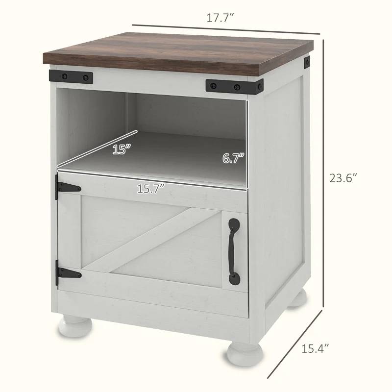HOMCOM Side Table with Storage, End Table with Open Shelf, Cupboard and Wood Legs, Modern and Farmhouse Style, White