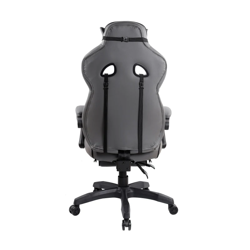 Comforting Executive Chair with Extending Footrest and Headrest Pillow, Ergonomic Office Chair for Gaming Rooms, 28″ L x 27″ W x 48.5″ H, Gray
