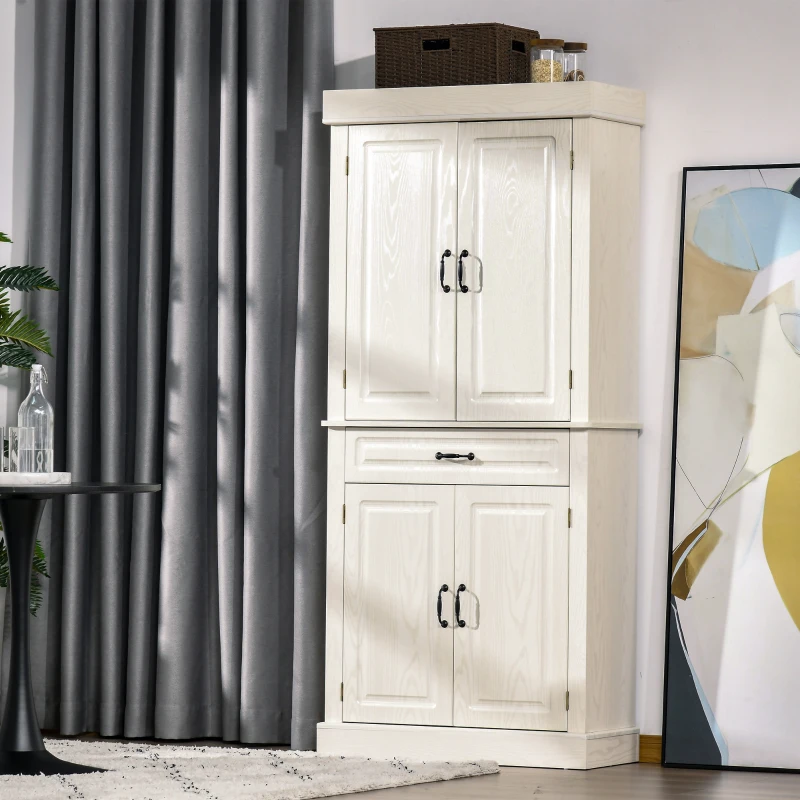 HOMCOM 71" Freestanding Kitchen Pantry Cabinet, Tall Storage Cabinet with 4 Doors and Drawer for Dining Room, Ivory