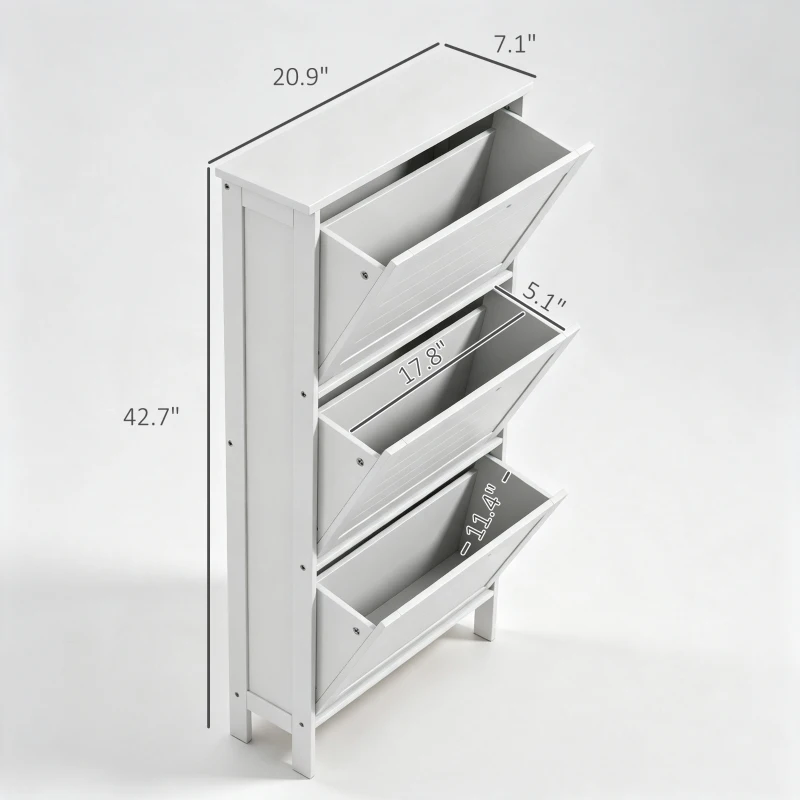 HOMCOM Modern Shoe Storage Cabinet with 3 Flip Drawers and Louvered Doors for 6 Pairs of Shoes, White