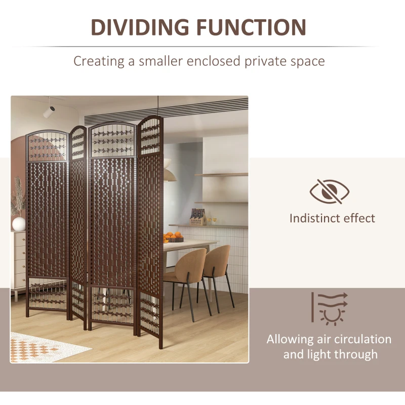 HOMCOM 4 Panel Folding Room Divider Portable Privacy Screen Wave Fiber Room Partition for Home Office Brown