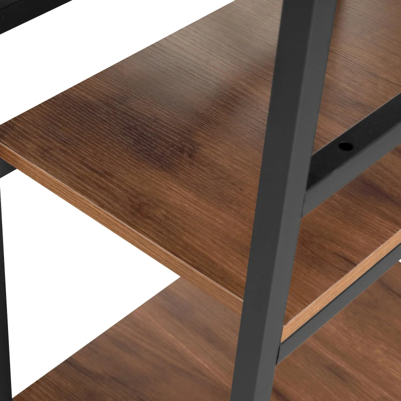 Industrial L-Shaped Desk with Raised Monitor Stand and Open Shelves, Modern Corner Computer Workstation for Home Office, 59" L x 59" W x 35" H, Walnut