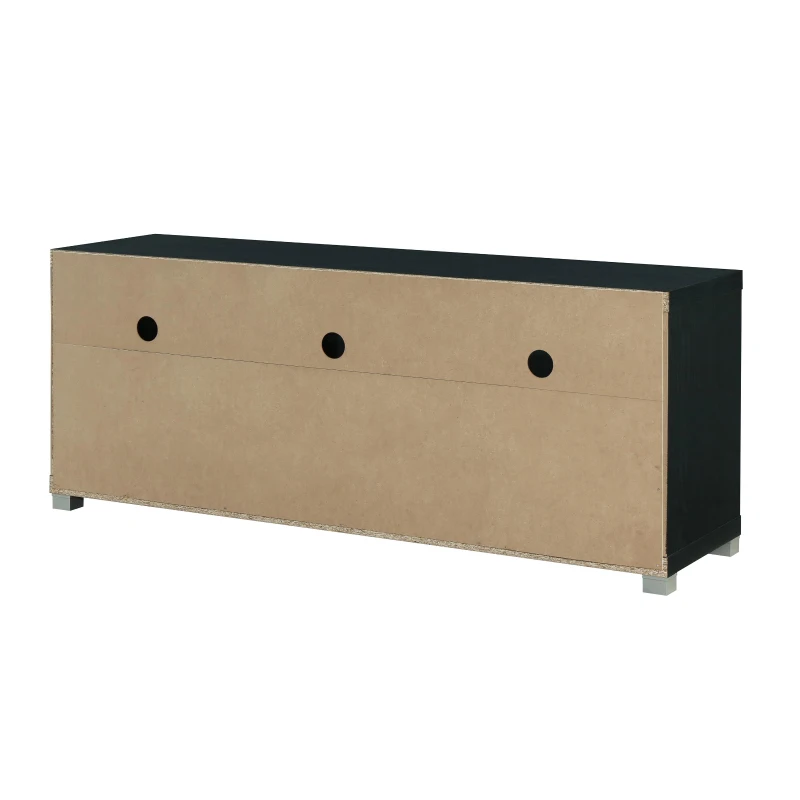 Sleek Durbin TV Stand with Glass Panel Cabinets and Cable Management, Modern Media Sideboard Cabinet for Living Room, 57" L x 15" W x 23" H, Black