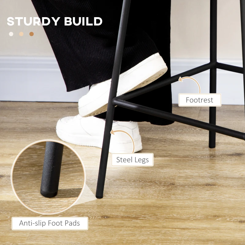HOMCOM Set of 2 Rattan Barstools Wicker Counter Stools with Steel Legs and Footrest for Dining Room Kitchen Pub Black