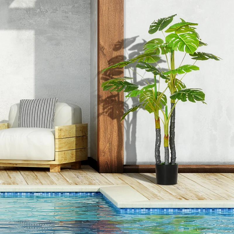 HOMCOM 4FT Artificial Monstera Tree, Faux Decorative Plant in Nursery Pot for Indoor or   Décor