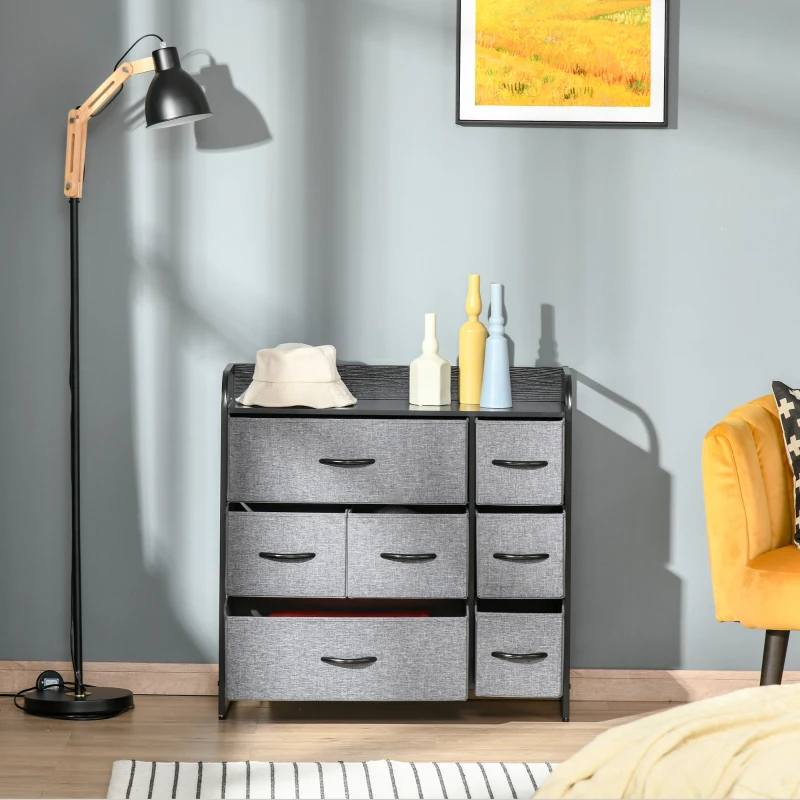 HOMCOM 7-Bin Dresser Storage Tower Cabinet Organizer Unit, Easy Pull Fabric Bins with Metal Frame