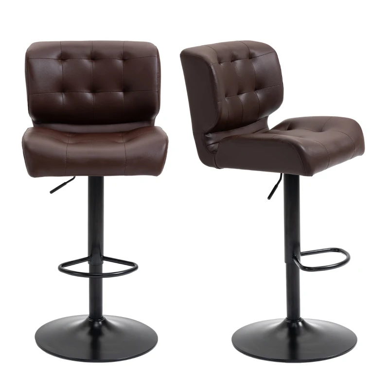 HOMCOM Bar Height Bar Stools Set of 2 with Adjustable Seat, Adjustable Swivel Barstools with Thick Padded Cushion and Metal Footrest for Home Bar, Brown