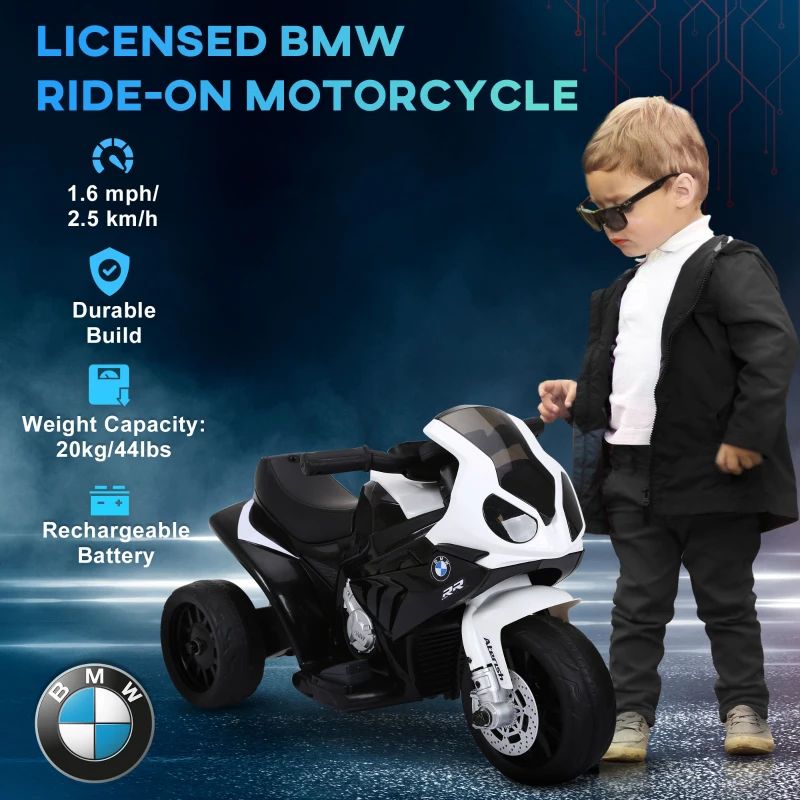 Aosom 6V 3 Wheeled Electric Motorcycle, Kids Motorcycle Licensed BMW with Headlight, Music, Black