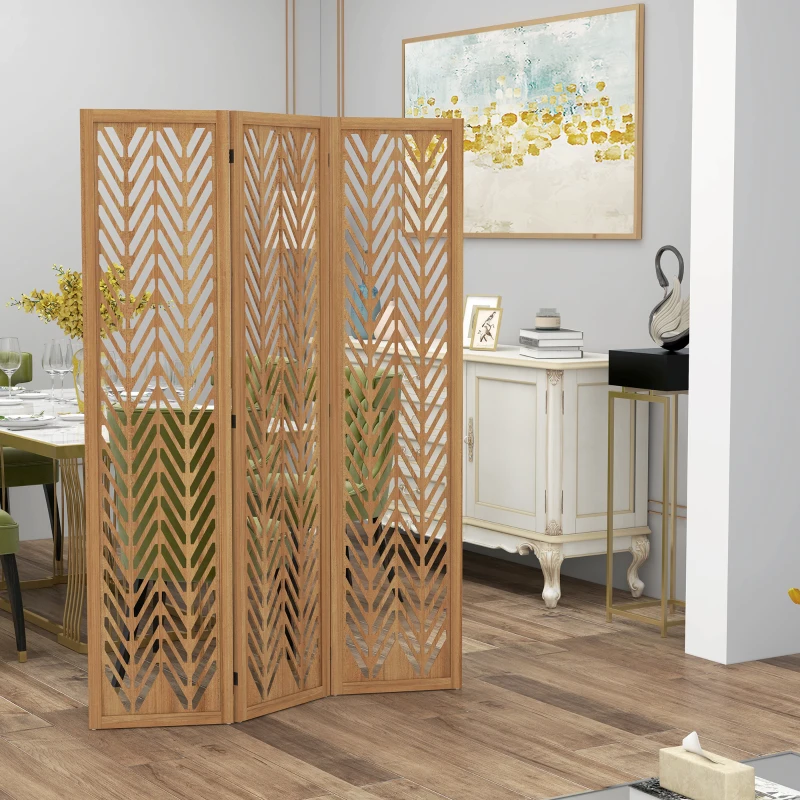 HOMCOM 3 Panel Room Divider, 5.6ft Tall Wood Folding Privacy Screens, Freestanding Partition Wall Dividers, Light Brown