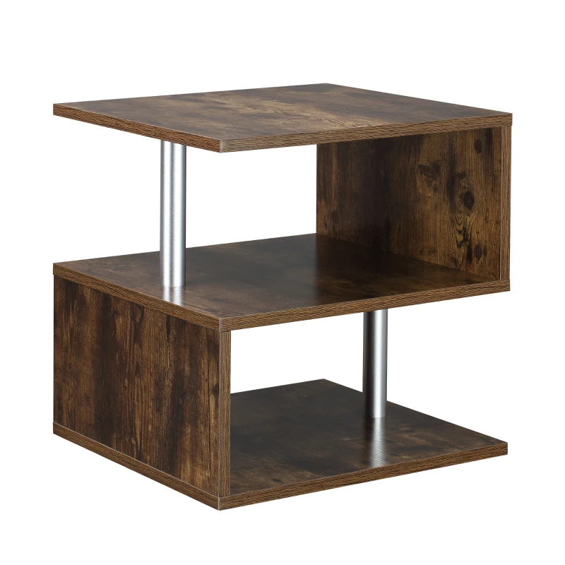 HOMCOM 20" Modern End Table, Accent Side Table, S-Shaped Coffee Table with Storage Shelf and Steel Poles, Rustic Brown