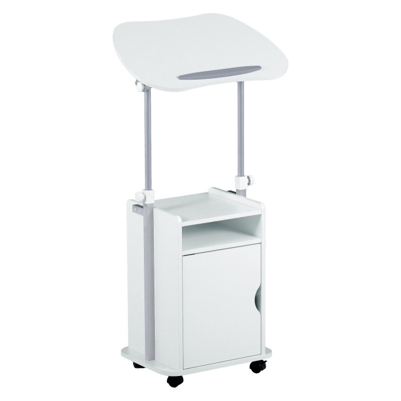 Practical Laptop Cart with Adjustable Tilting Panel, Mobile Workstation for Home Offices, Classrooms, or Bedside, 23.5″ L x 15.5″ W x 31.5″ H, White